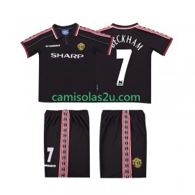 Camisolas de futebol Manchester United Beckham 7 1999 Retro Criança Equipamento Alternativa 1998 Manga Curta